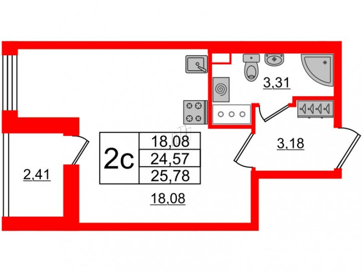 Студия 24.57 м²