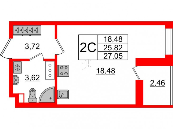 Студия 25.82 м²
