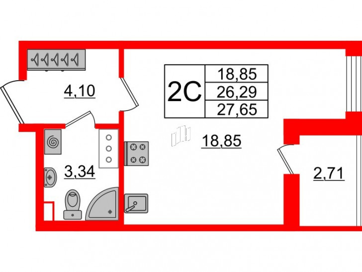 Студия 26.29 м²