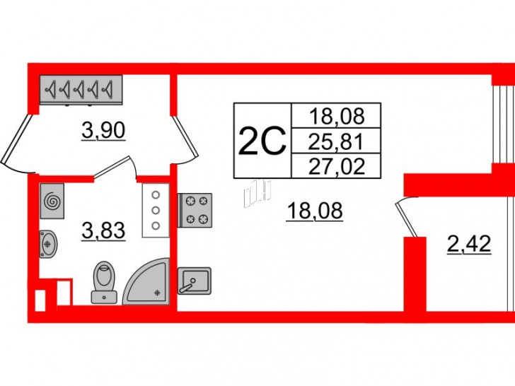 Студия 25.81 м²